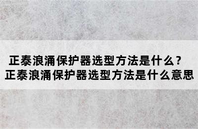 正泰浪涌保护器选型方法是什么？ 正泰浪涌保护器选型方法是什么意思